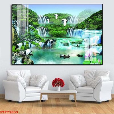 Hình ảnh file gốc in lụa Tranh sơn thủy thác nước FTPT2039