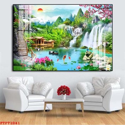 File tranh in tráng gương Tranh sơn thủy thác nước FTPT2041 (siêu nét)