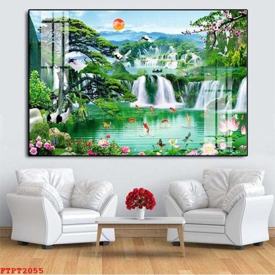 File tranh Tranh sơn thủy thác nước FTPT2055 (bản gốc) in lụa 3D