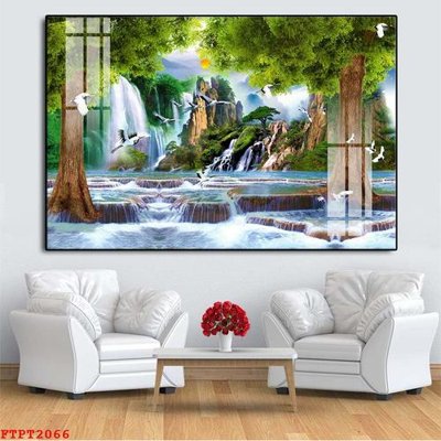 File tranh Tranh sơn thủy thác nước FTPT2066 (file gốc) chủ đề phong thủy