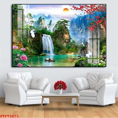 File tranh trang trí Tranh sơn thủy thác nước FTPT2072 (file gốc)