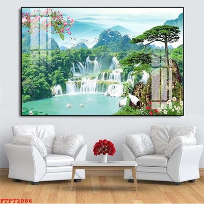 Tải file Tranh sơn thủy thác nước FTPT2086 (gốc) in tranh tráng gương