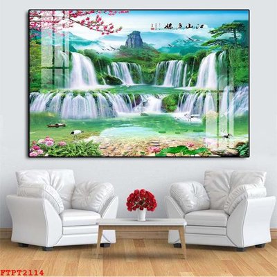 Download file gốc Tranh sơn thủy thác nước FTPT2114 (in lụa) cao cấp