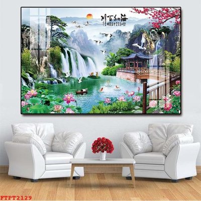 Tải file Tranh sơn thủy thác nước FTPT2129 (gốc) in tranh tráng gương