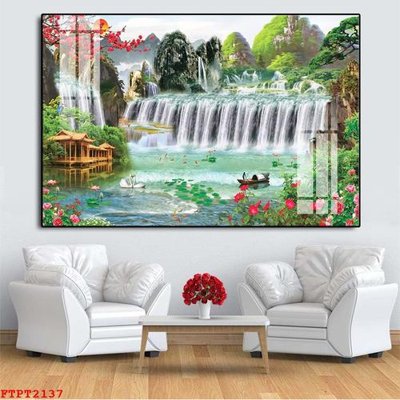 Tải file Tranh sơn thủy thác nước FTPT2137 (ảnh gốc) in tranh kính