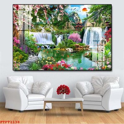 Chi tiết file ảnh Tranh sơn thủy thác nước FTPT2138 sắc nét