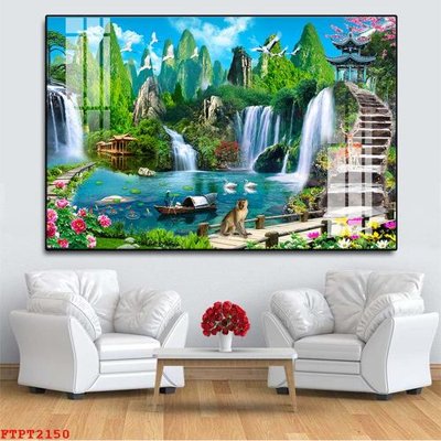 File in ấn Tranh sơn thủy thác nước FTPT2150 (bản gốc) cao cấp