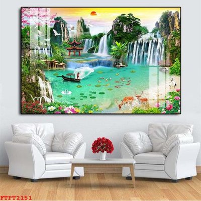 Tải file Tranh sơn thủy thác nước FTPT2151 (gốc) chủ đề hoa sen