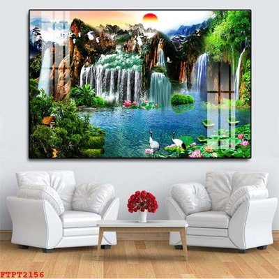 File tranh Tranh sơn thủy thác nước FTPT2156 (bản gốc) treo phòng ăn