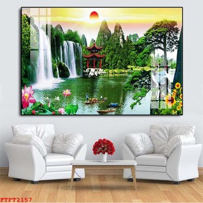 Tải file Tranh sơn thủy thác nước FTPT2157 (gốc) chủ đề tôn giáo