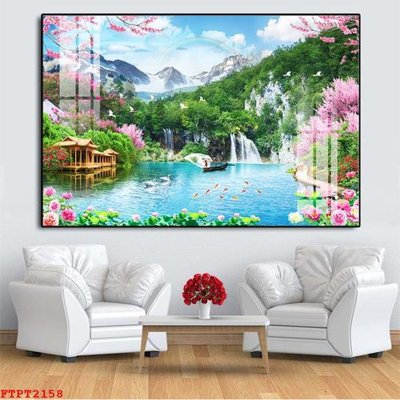 File in ấn chuyên nghiệp Tranh sơn thủy thác nước FTPT2158 (file gốc)