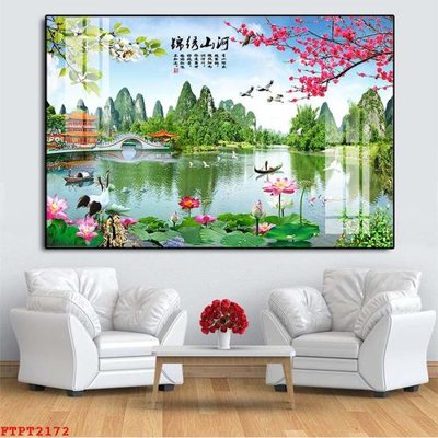 File tranh in trần 3D Tranh sơn thủy thác nước FTPT2172 (ảnh gốc)