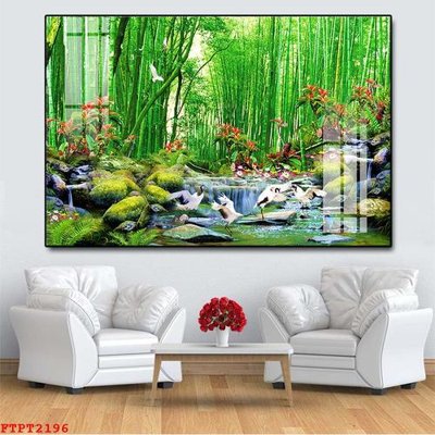 File gốc Tranh sơn thủy thác nước FTPT2196 (trang trí) phòng làm việc