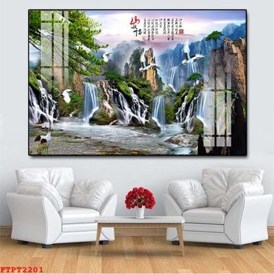 Download file Tranh sơn thủy thác nước FTPT2201 (gốc) in mica ốp bếp