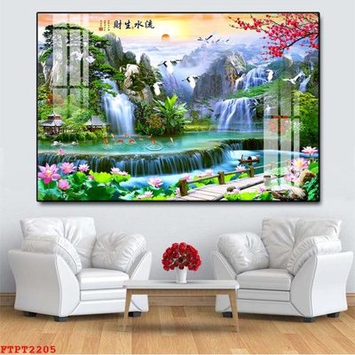 File in trần Tranh sơn thủy thác nước FTPT2205 (file gốc) phong thủy