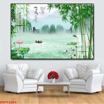 File ảnh Tranh sơn thủy thác nước FTPT2209 (gốc) in backdrop sự kiện