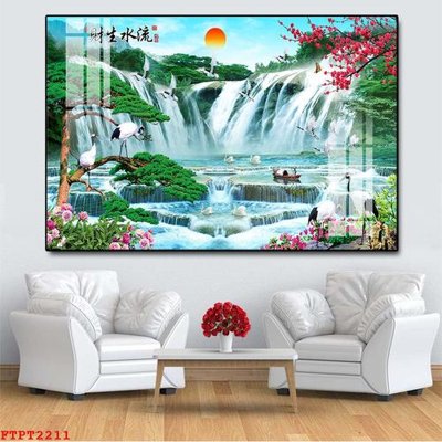 Chi tiết file ảnh Tranh sơn thủy thác nước FTPT2211 sắc nét