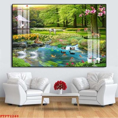 File gốc Tranh sơn thủy thác nước FTPT2248 (chủ đề hiện đại) trang trí