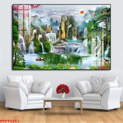 File in mica Tranh sơn thủy thác nước FTPT2251 (ảnh gốc) đẹp