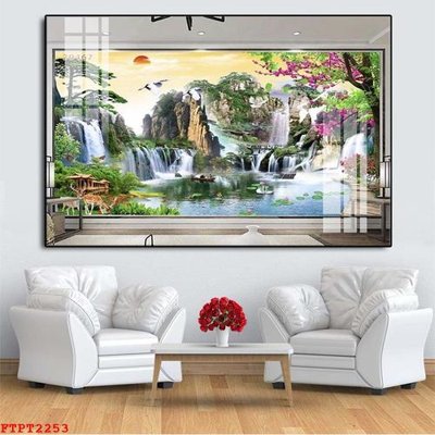 Tải file Tranh sơn thủy thác nước FTPT2253 (gốc) chủ đề tâm linh