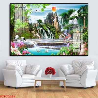 Download file gốc Tranh sơn thủy thác nước FTPT2256 (in mica) trang trí