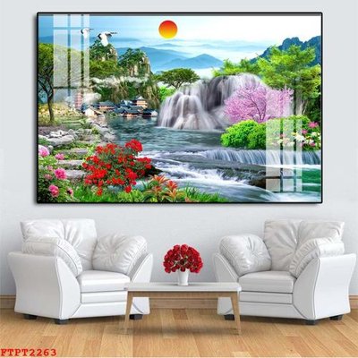 File tranh trang trí Tranh sơn thủy thác nước FTPT2263 (file gốc)