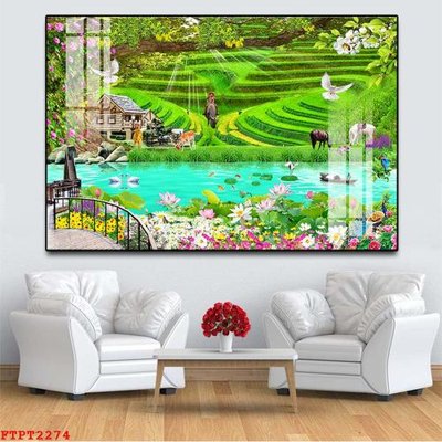 File tranh in trần 3D Tranh sơn thủy thác nước FTPT2274 (ảnh gốc)