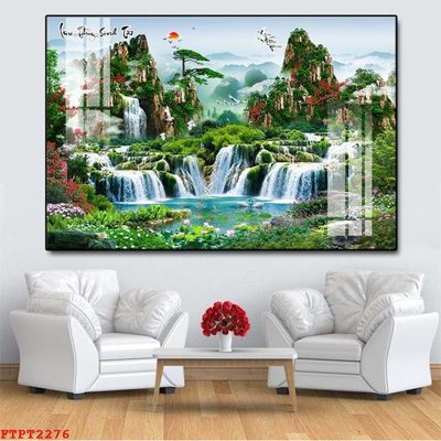File ảnh Tranh sơn thủy thác nước FTPT2276 (gốc) dùng in Pano