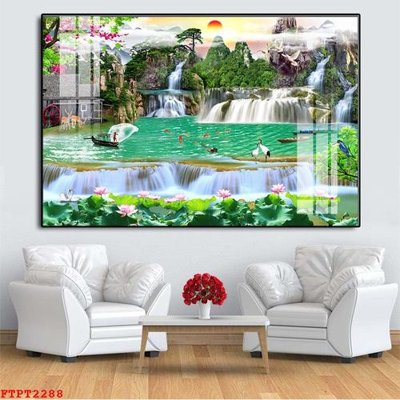 File tranh in trần 3D Tranh sơn thủy thác nước FTPT2288 (ảnh gốc)
