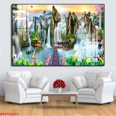 Tải file Tranh sơn thủy thác nước FTPT2293 (gốc) chủ đề hoa sen