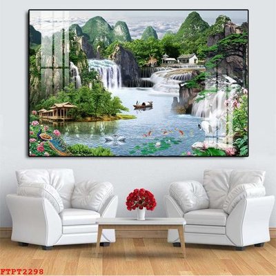 Tải file Tranh sơn thủy thác nước FTPT2298 (gốc) chủ đề hoa sen