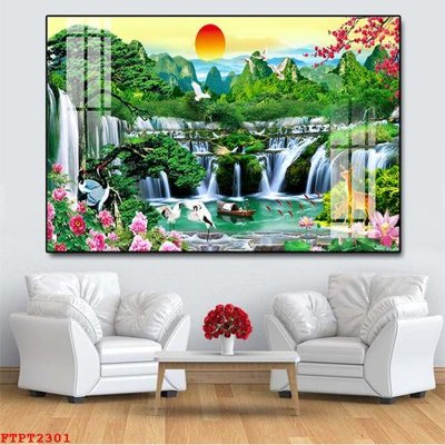 File tranh gốc Tranh sơn thủy thác nước FTPT2301 (bản đẹp) độc quyền