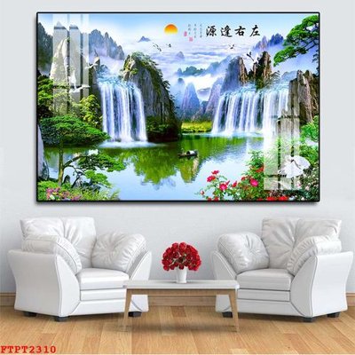 Hình ảnh file gốc in lụa Tranh sơn thủy thác nước FTPT2310