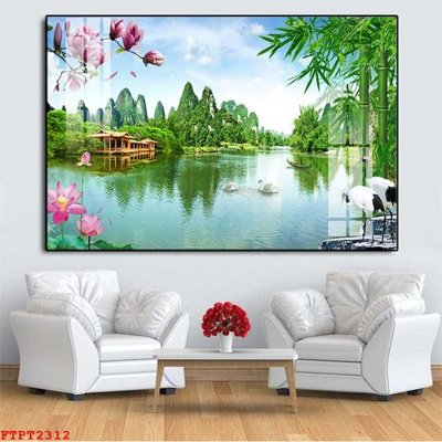 File tranh Tranh sơn thủy thác nước FTPT2312 (file gốc) chuẩn màu in