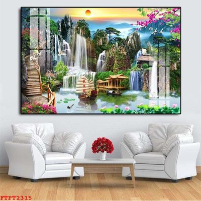 File in ấn Tranh sơn thủy thác nước FTPT2315 chuyên nghiệp