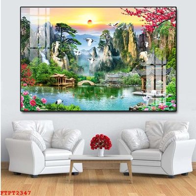 File gốc Tranh sơn thủy thác nước FTPT2347 (trang trí) cho phòng khách