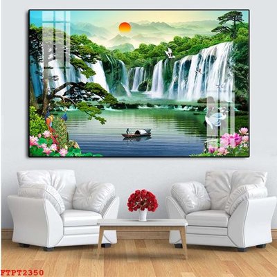 Ảnh gốc file in lụa Tranh sơn thủy thác nước FTPT2350 chi tiết