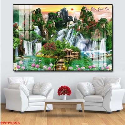 File in mica Tranh sơn thủy thác nước FTPT2356 (bản gốc) làm vách ngăn