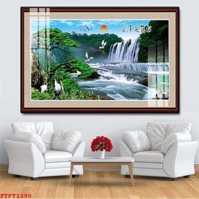 File tranh Tranh sơn thủy thác nước FTPT2390 (bản gốc) treo phòng ăn