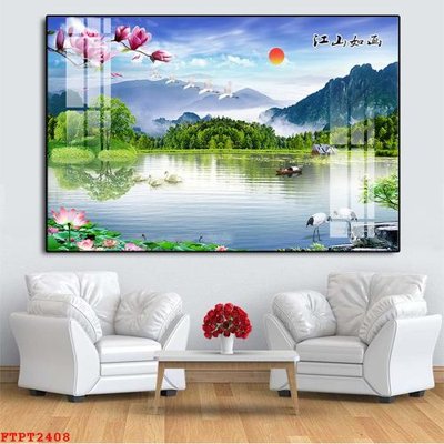 File in trần Tranh sơn thủy thác nước FTPT2408 (bản gốc) phong cảnh