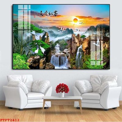 Tải file Tranh sơn thủy thác nước FTPT2412 (gốc) chủ đề hoa sen