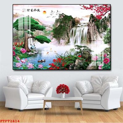 File gốc in ấn Tranh sơn thủy thác nước FTPT2414 chuẩn màu CMYK