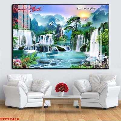 File gốc in tráng gương Tranh sơn thủy thác nước FTPT2418 chi tiết