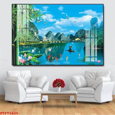 File tranh Tranh sơn thủy thác nước FTPT2420 (ảnh gốc) in trần nhà