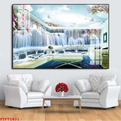 File tranh Tranh sơn thủy thác nước FTPT2431 (gốc) chủ đề trừu tượng
