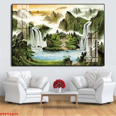 Download file Tranh sơn thủy thác nước FTPT2435 (gốc) in mica đèn LED