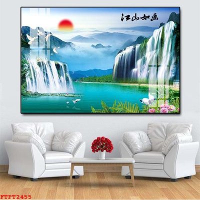 Hình ảnh file gốc in lụa Tranh sơn thủy thác nước FTPT2455