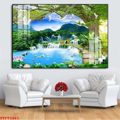 Hình ảnh file gốc in lụa Tranh sơn thủy thác nước FTPT2482
