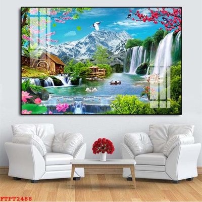 Tải file Tranh sơn thủy thác nước FTPT2488 (gốc) làm tranh trang trí