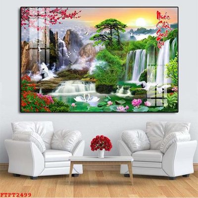 File tranh Tranh sơn thủy thác nước FTPT2499 (ảnh gốc) in trần 3D